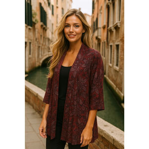 Bryn Walker Floral Bamboo Long Cardigan Open Front Boho Parisian Cottagecore M